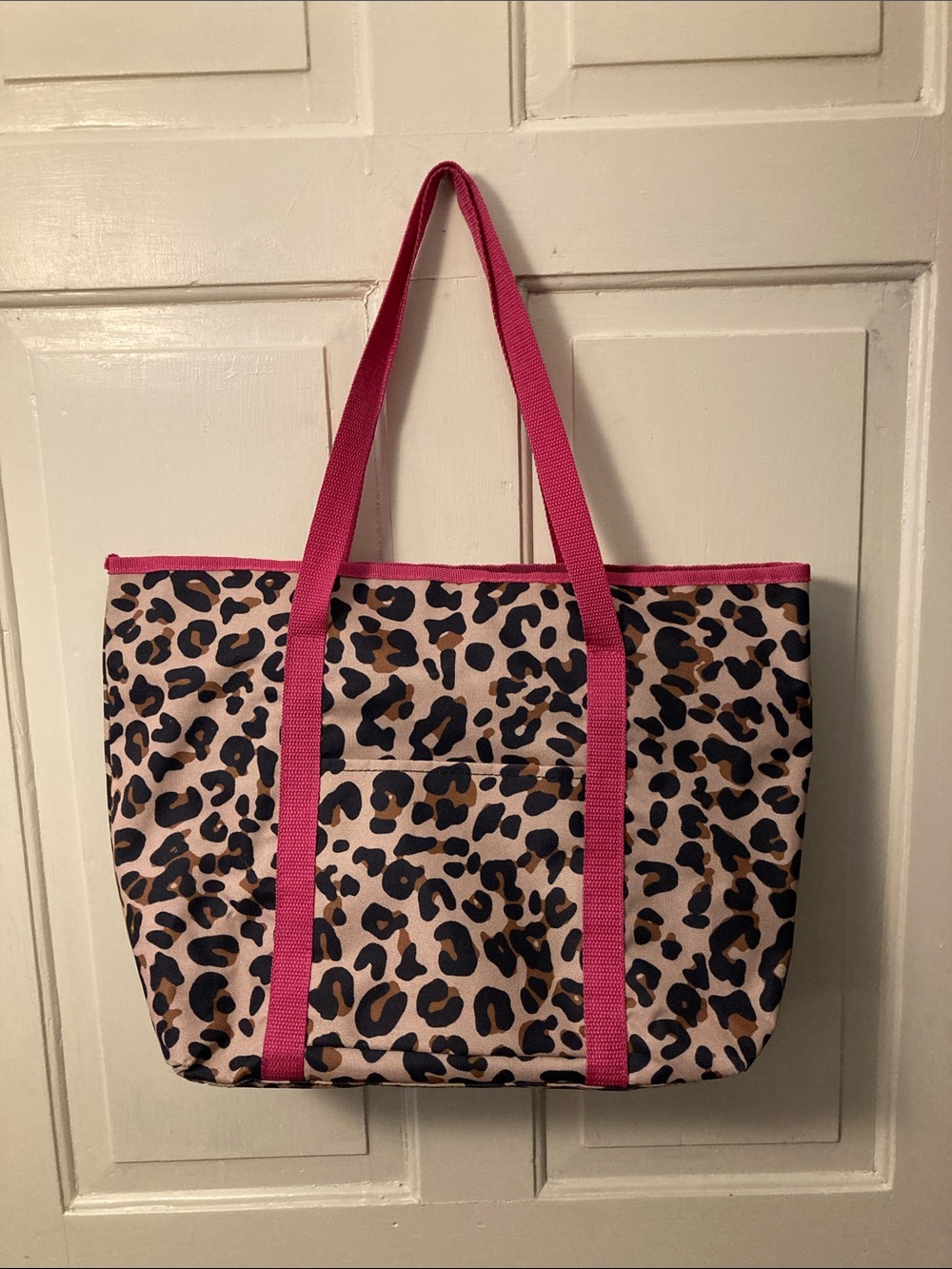 Pink Leopard Print Tote Bag with Hot Pink Straps